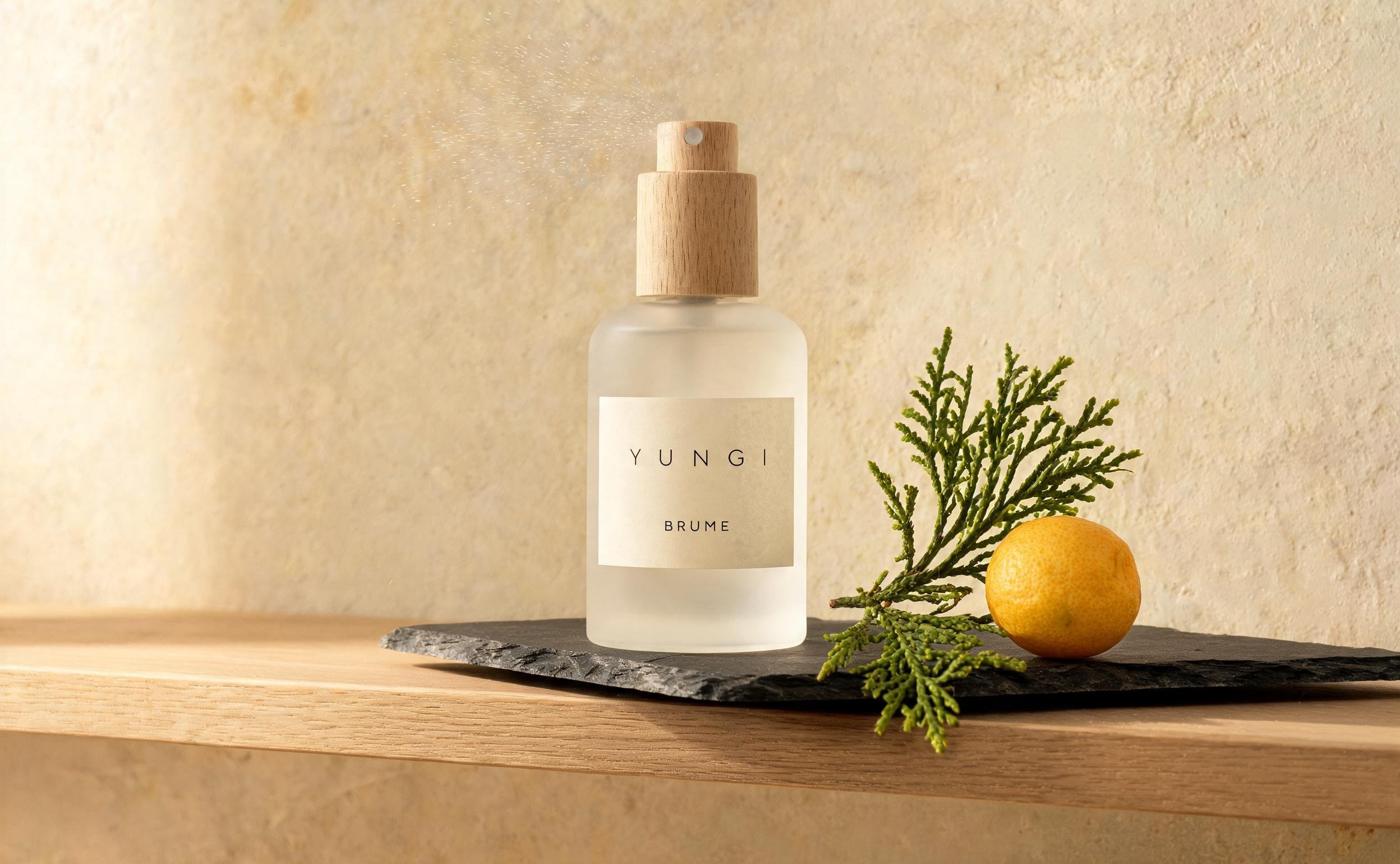 The studio's mist in an amber bottle